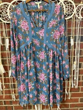 Matilda Jane Blue Floral Babydoll Dress with Pink Roses